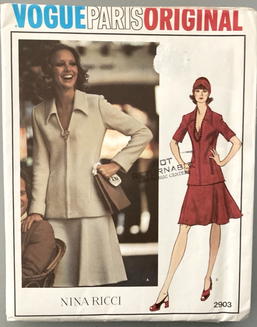 Vogue Paris Original Nina Ricci 2903 Pattern Top & Skirt Misses Sz 10 Uncut